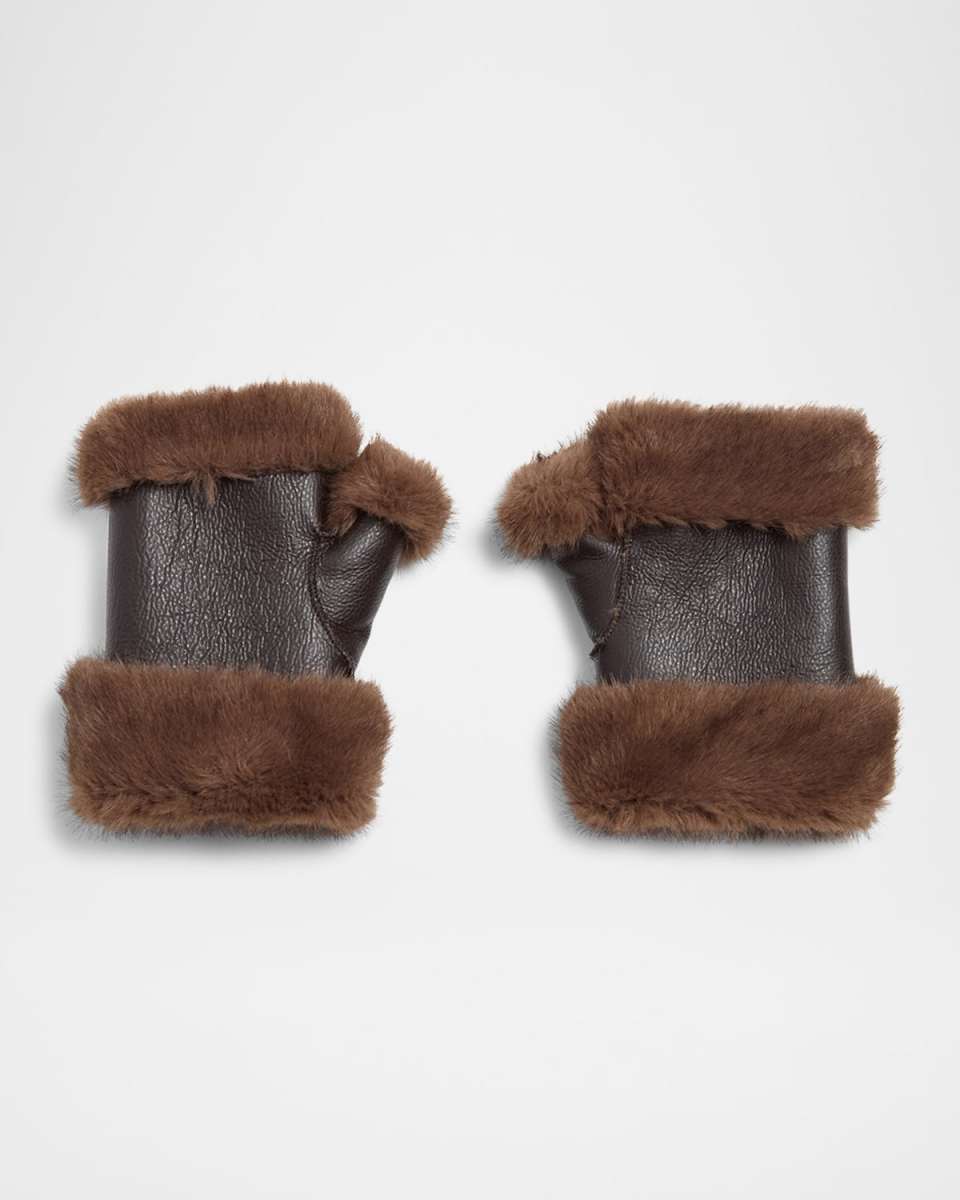 Gstaad Faux Fur and Leather Fingerless Mittens